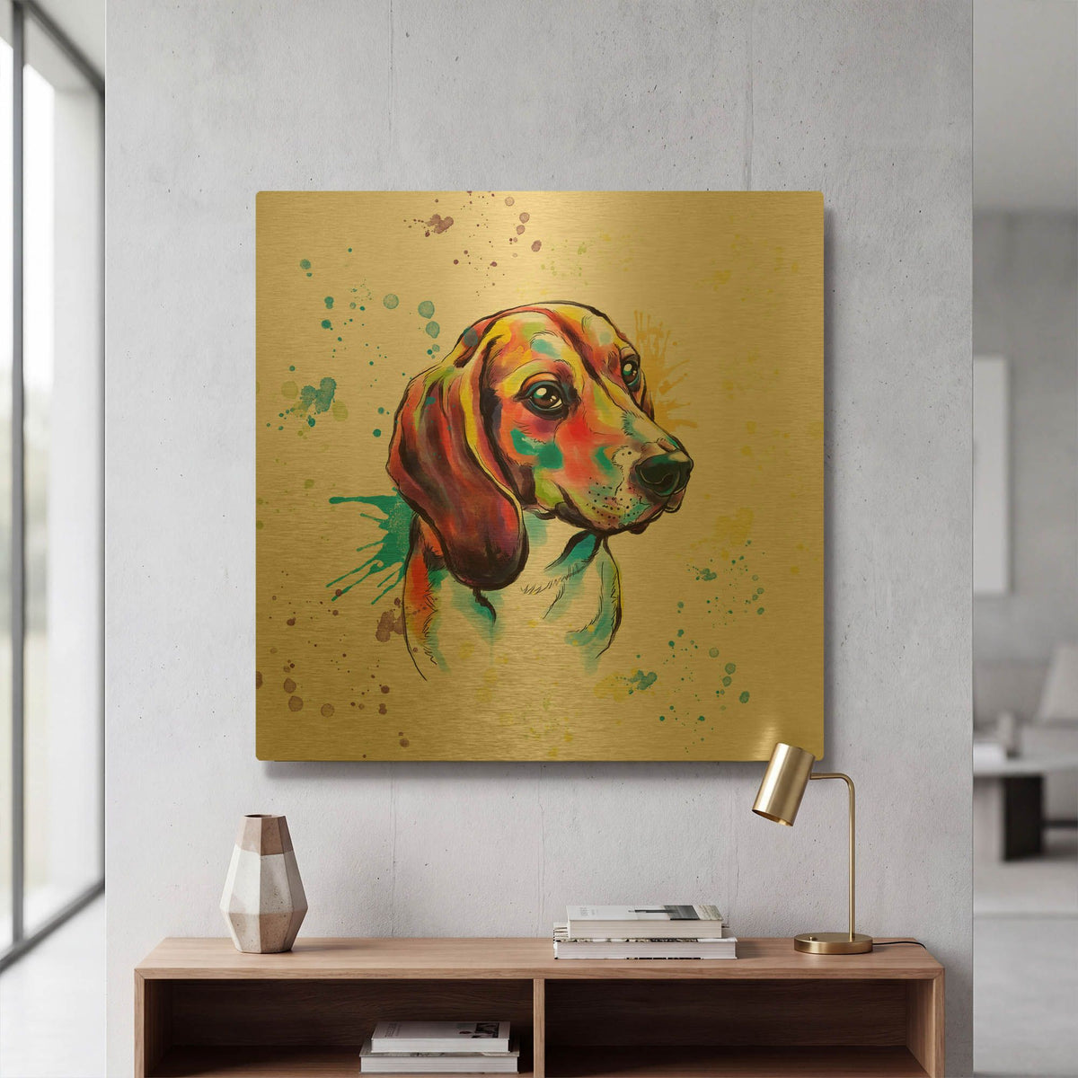 'Colorful Watercolor Beagle' By Furbaby Affiliates Gold Metal Wall Art
