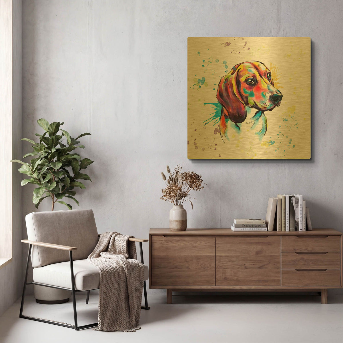 'Colorful Watercolor Beagle' By Furbaby Affiliates Gold Metal Wall Art