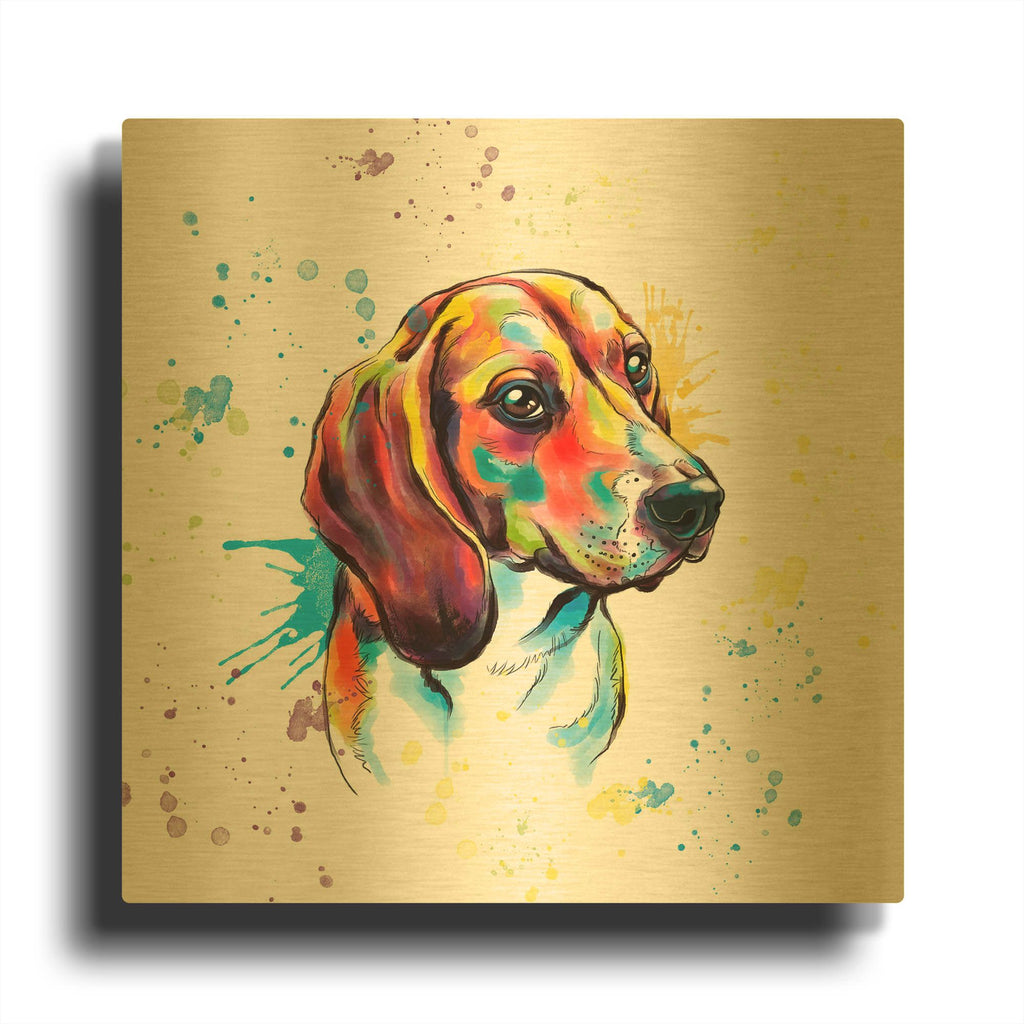 'Colorful Watercolor Beagle' By Furbaby Affiliates Gold Metal Wall Art