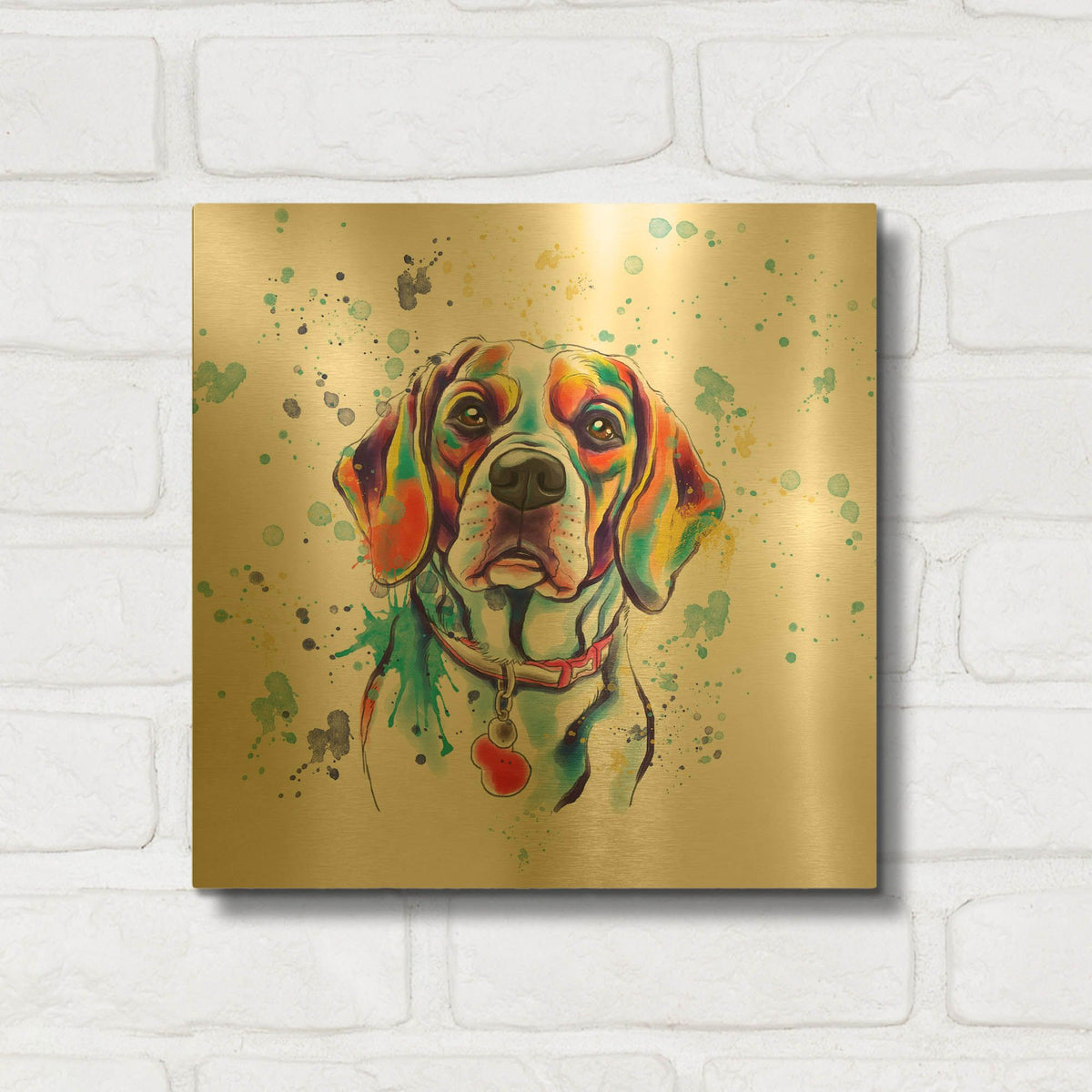 'Colorful Watercolor Beagle 2' By Furbaby Affiliates Gold Metal Wall Art
