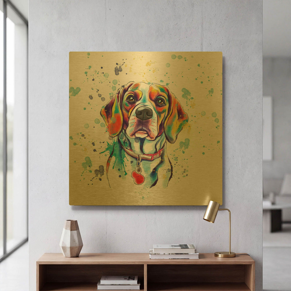 'Colorful Watercolor Beagle 2' By Furbaby Affiliates Gold Metal Wall Art