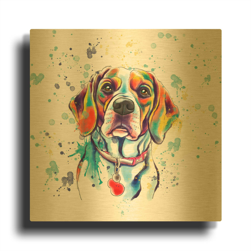 'Colorful Watercolor Beagle 2' By Furbaby Affiliates Gold Metal Wall Art