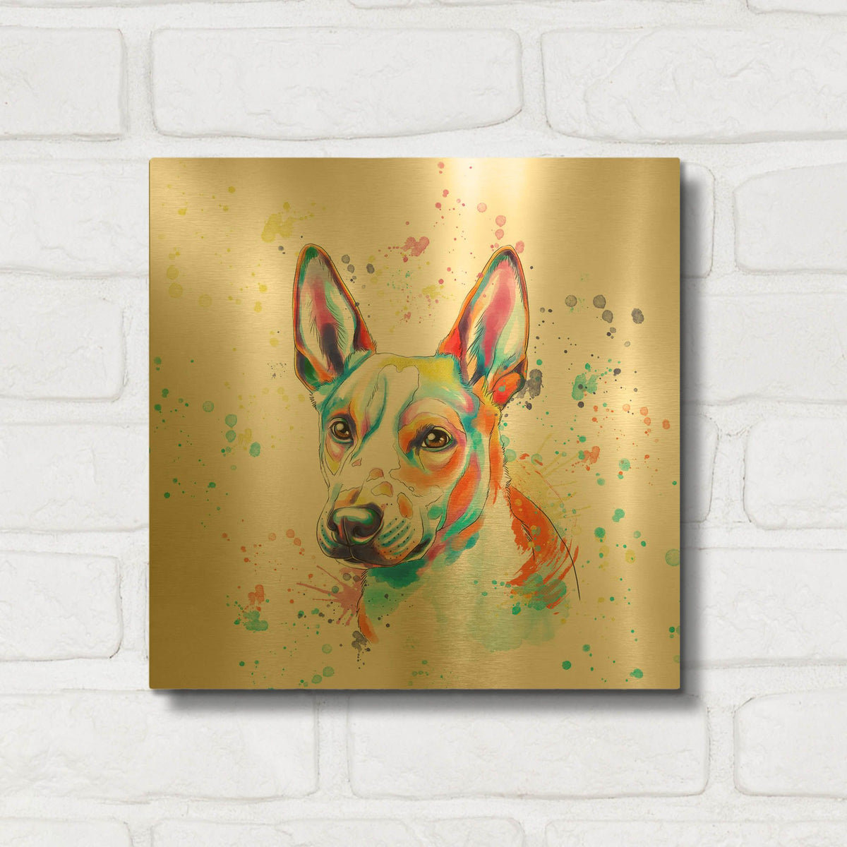 'Colorful Watercolor Basenji' By Furbaby Affiliates Gold Metal Wall Art