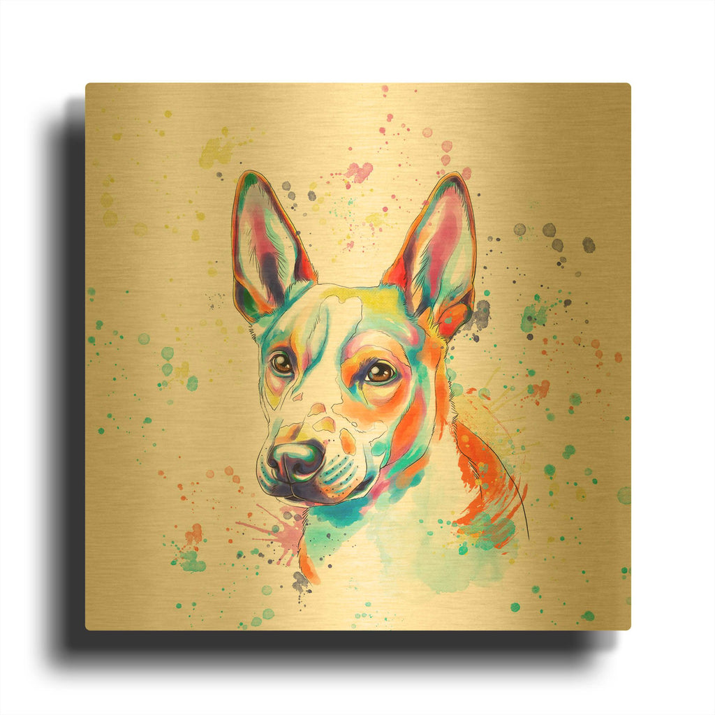 'Colorful Watercolor Basenji' By Furbaby Affiliates Gold Metal Wall Art
