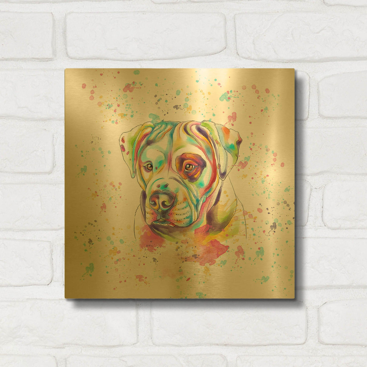 'Colorful Watercolor American Bulldog' By Furbaby Affiliates Gold Metal Wall Art