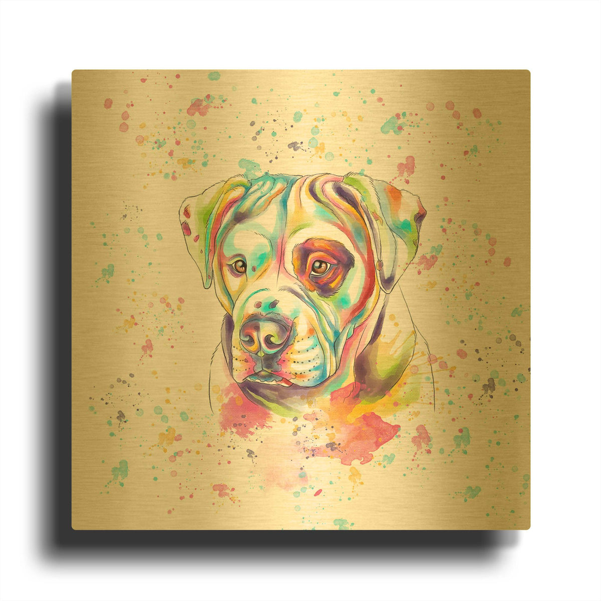 'Colorful Watercolor American Bulldog' By Furbaby Affiliates Gold Metal Wall Art
