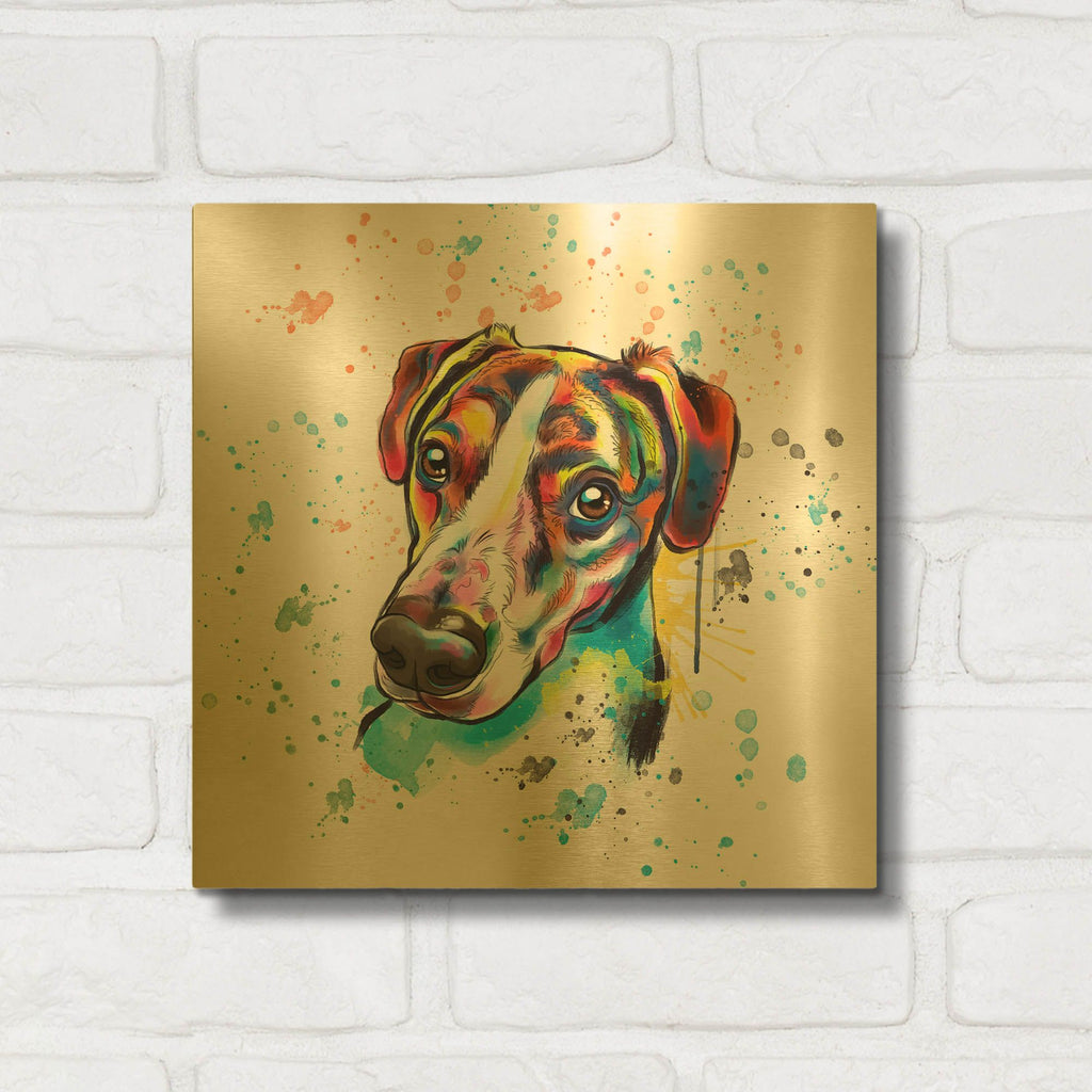 'Colorful Watercolor America Foxhound' By Furbaby Affiliates Gold Metal Wall Art