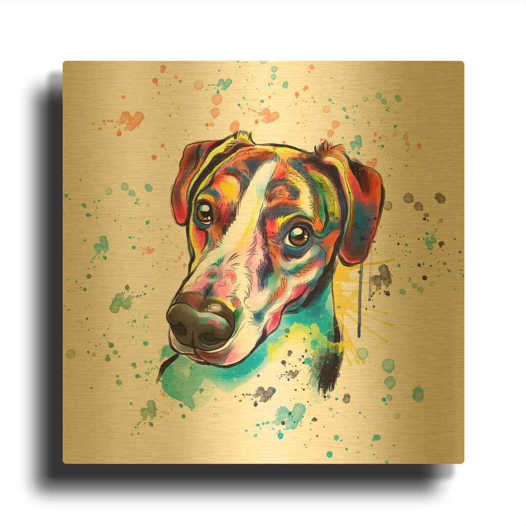 'Colorful Watercolor America Foxhound' By Furbaby Affiliates Gold Metal Wall Art