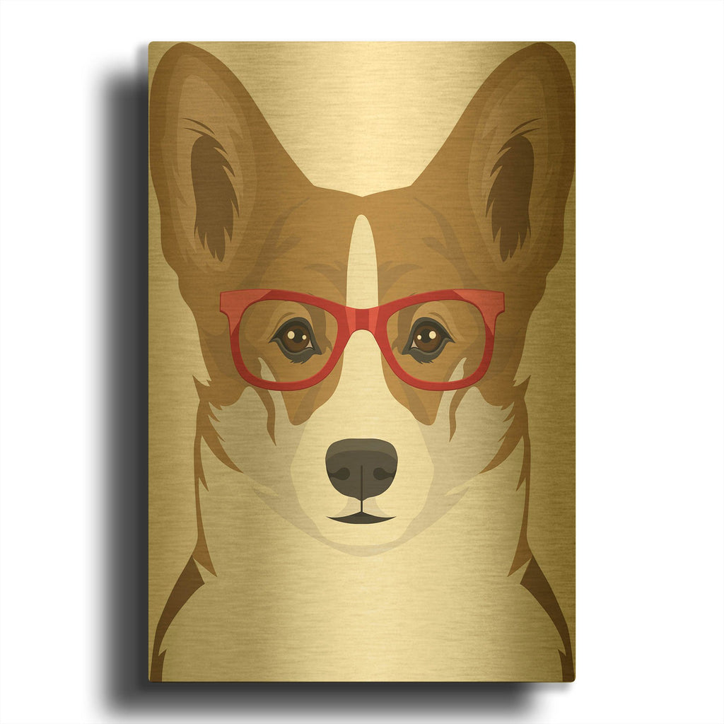 'Corgi Wearing Hipster Glasses 2' By Furbaby Affiliates Gold Metal Wall Art