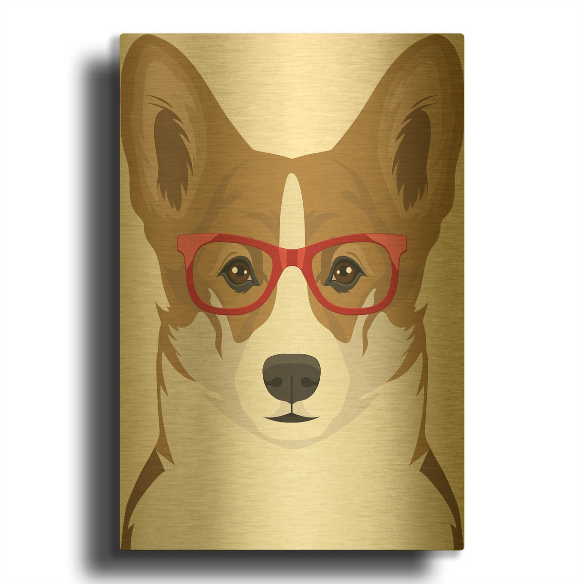 'Corgi Wearing Hipster Glasses 2' By Furbaby Affiliates Gold Metal Wall Art
