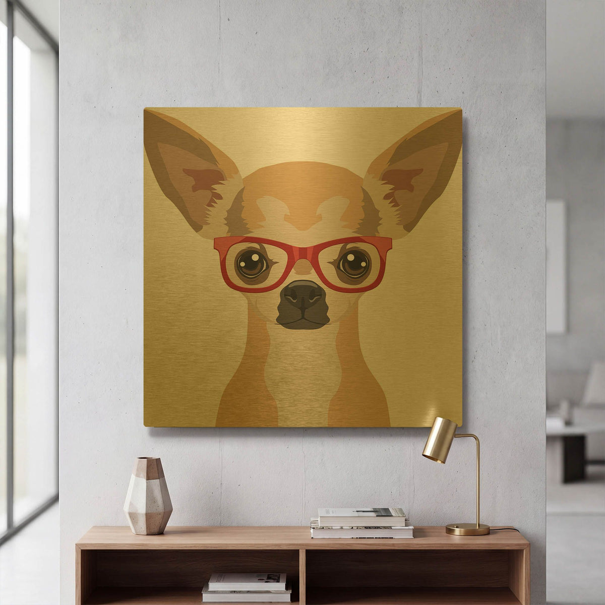 'Chihuahua Wearing Hipster Glasses' By Furbaby Affiliates Gold Metal Wall Art