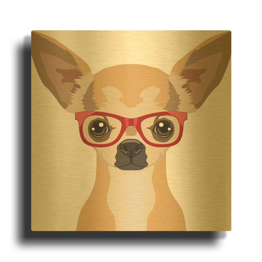 'Chihuahua Wearing Hipster Glasses' By Furbaby Affiliates Gold Metal Wall Art