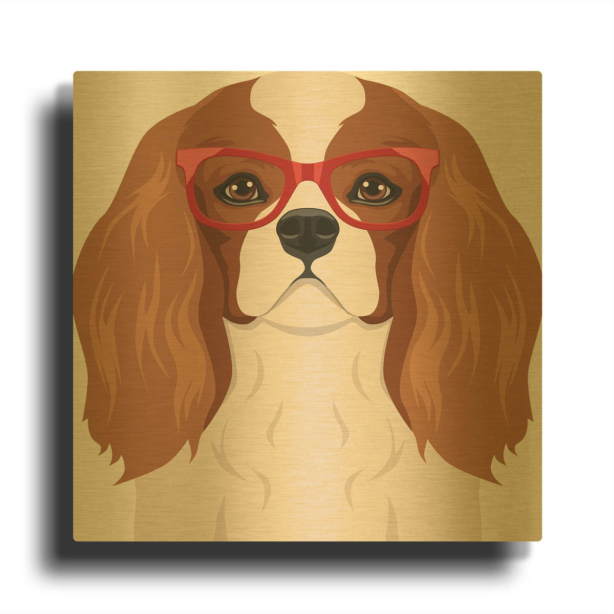 'Cavalier King Charles Spaniel Wearing Hipster Glasses' By Furbaby Affiliates Gold Metal Wall Art