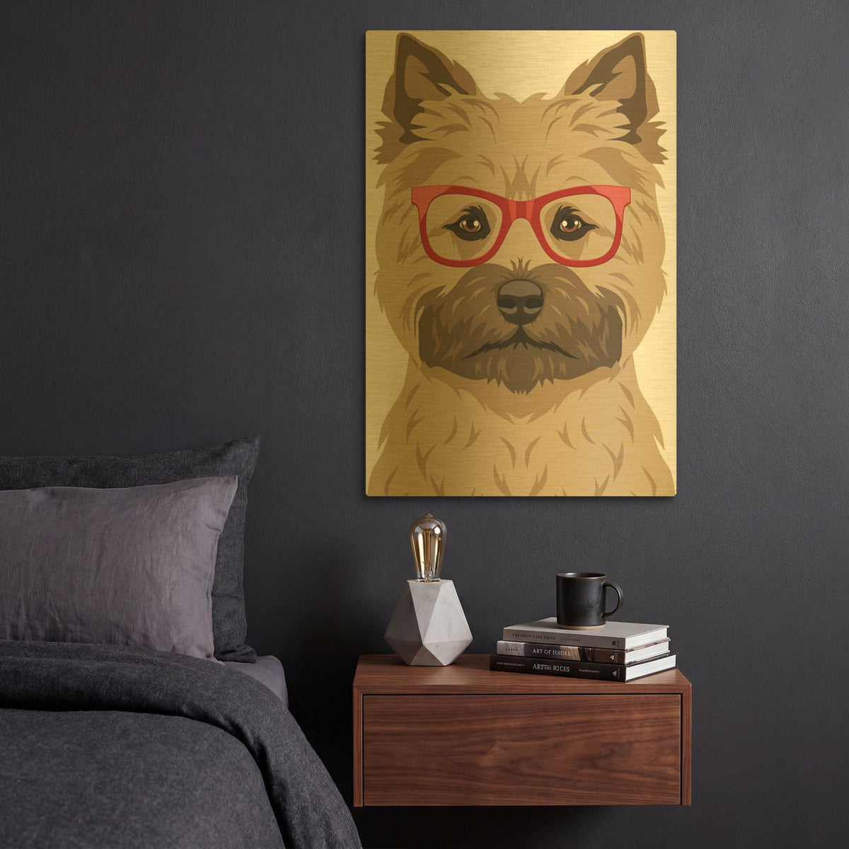 'Cairn Terrier Wearing Hipster Glasses' By Furbaby Affiliates Gold Metal Wall Art