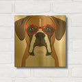 'Boxer Wearing Hipster Glasses' By Furbaby Affiliates Gold Metal Wall Art