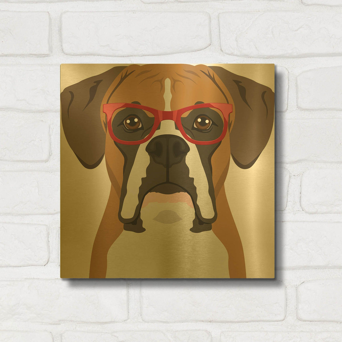 'Boxer Wearing Hipster Glasses' By Furbaby Affiliates Gold Metal Wall Art