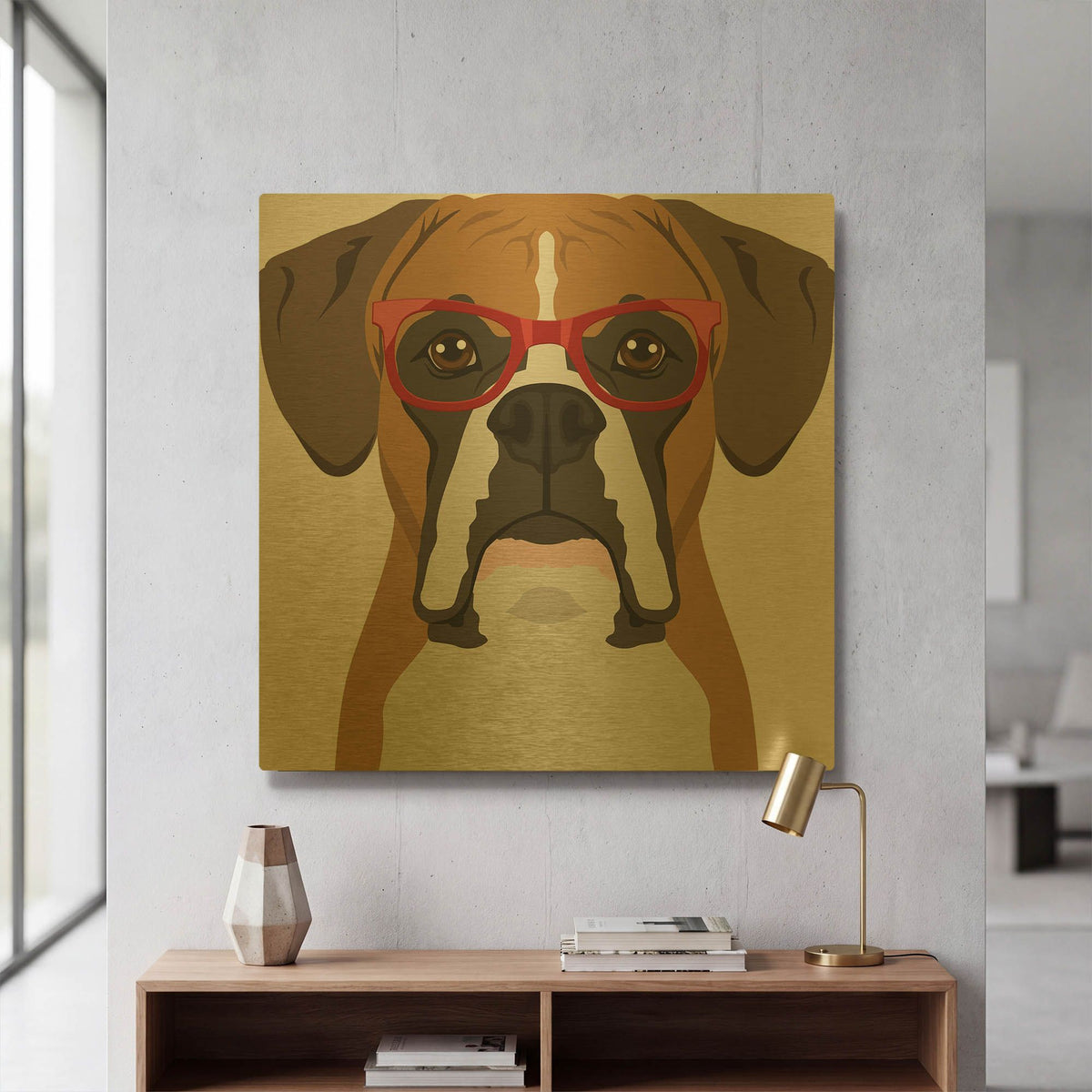 'Boxer Wearing Hipster Glasses' By Furbaby Affiliates Gold Metal Wall Art