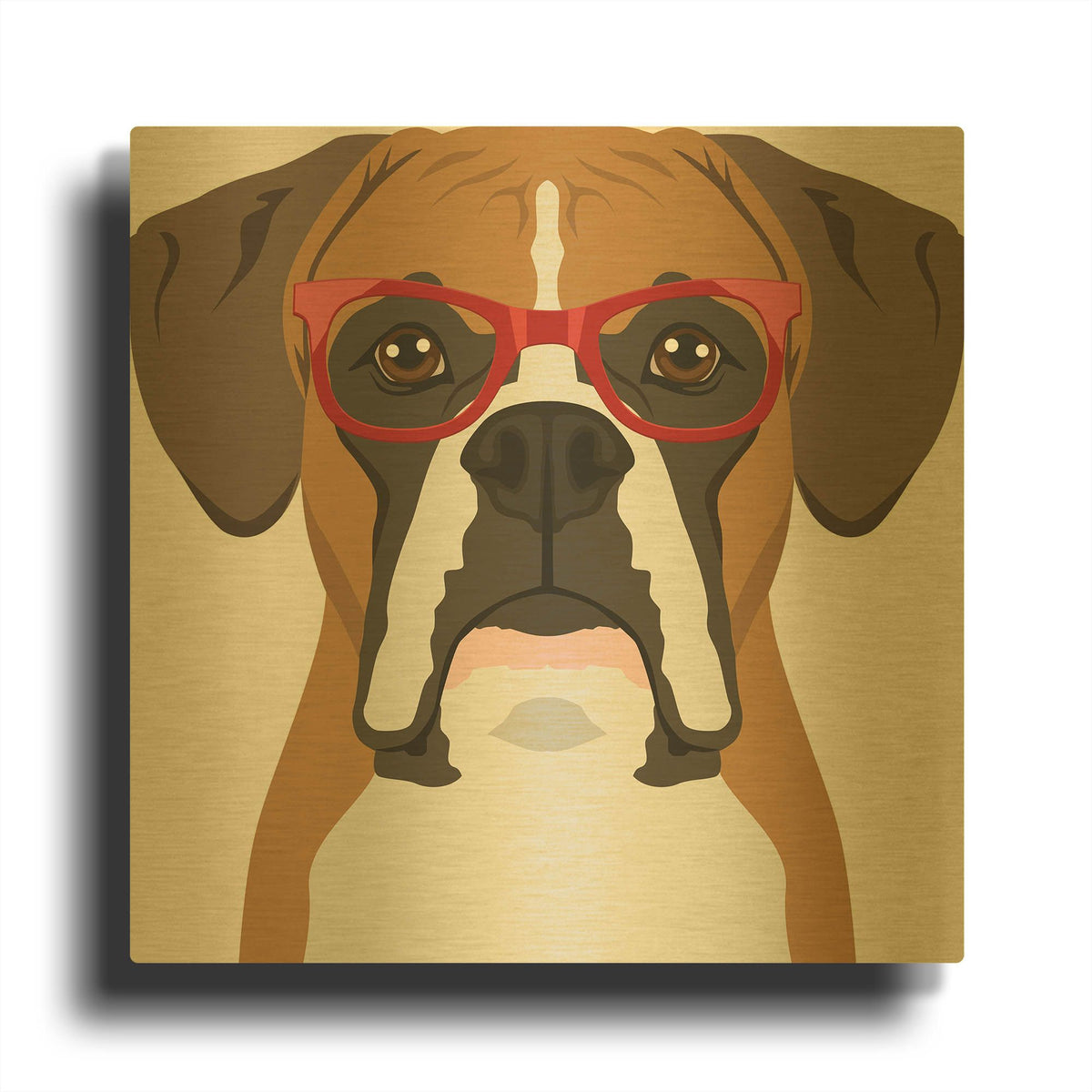 'Boxer Wearing Hipster Glasses' By Furbaby Affiliates Gold Metal Wall Art
