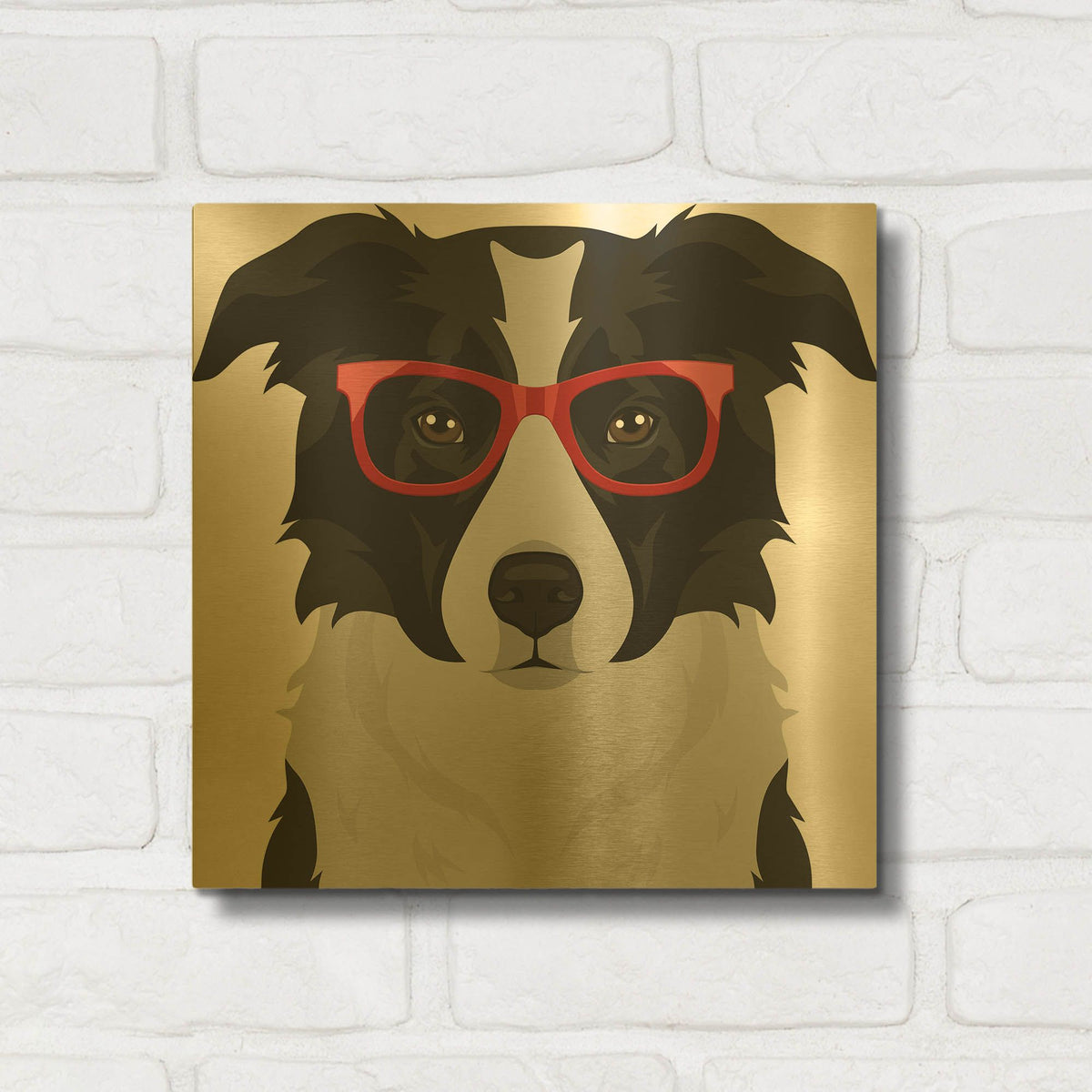 'Border Collie Wearing Hipster Glasses' By Furbaby Affiliates Gold Metal Wall Art