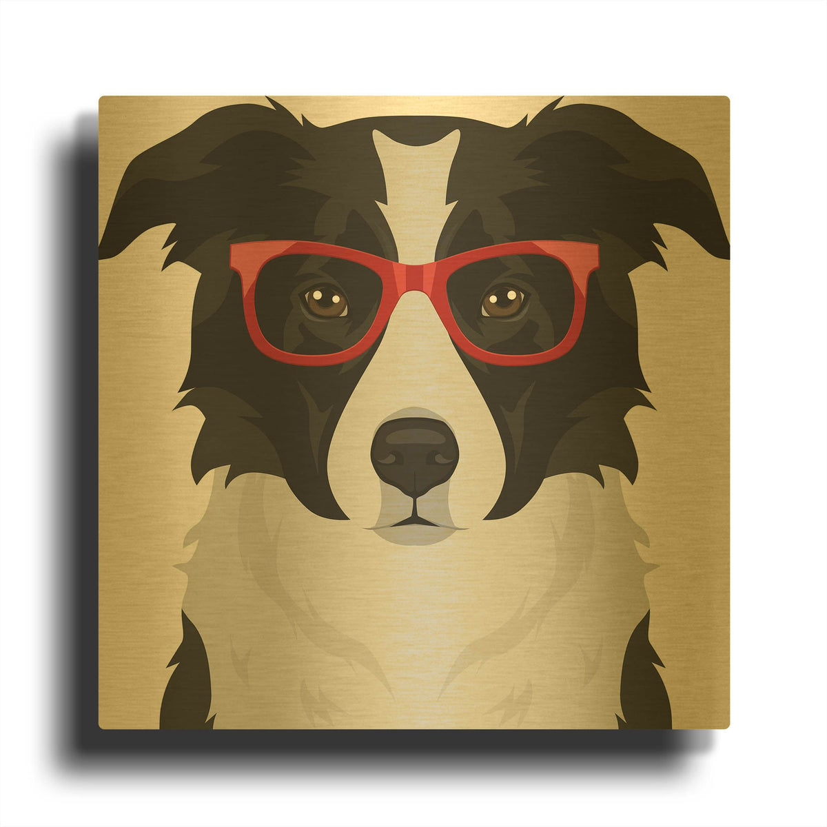 'Border Collie Wearing Hipster Glasses' By Furbaby Affiliates Gold Metal Wall Art