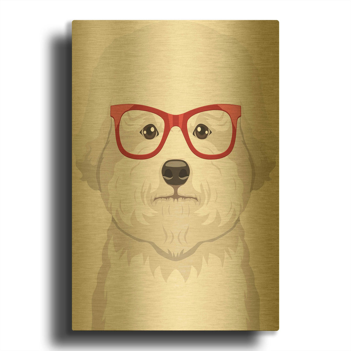 'Bichon Wearing Hipster Glasses' By Furbaby Affiliates Gold Metal Wall Art