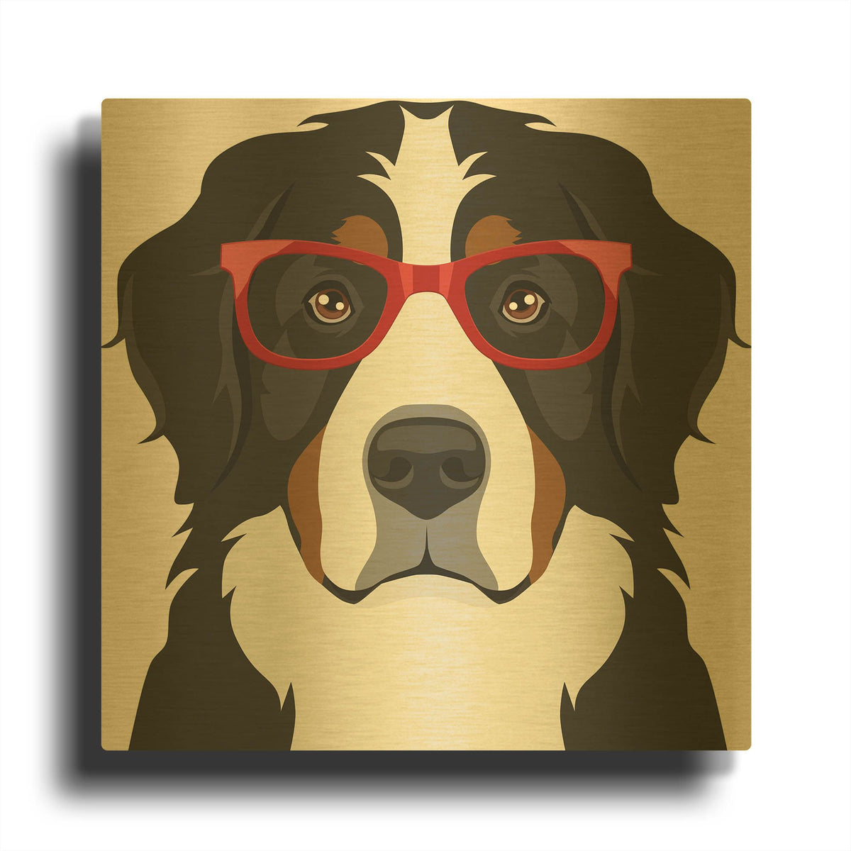 'Bernese Mountain Dog Wearing Hipster Glasses' By Furbaby Affiliates Gold Metal Wall Art