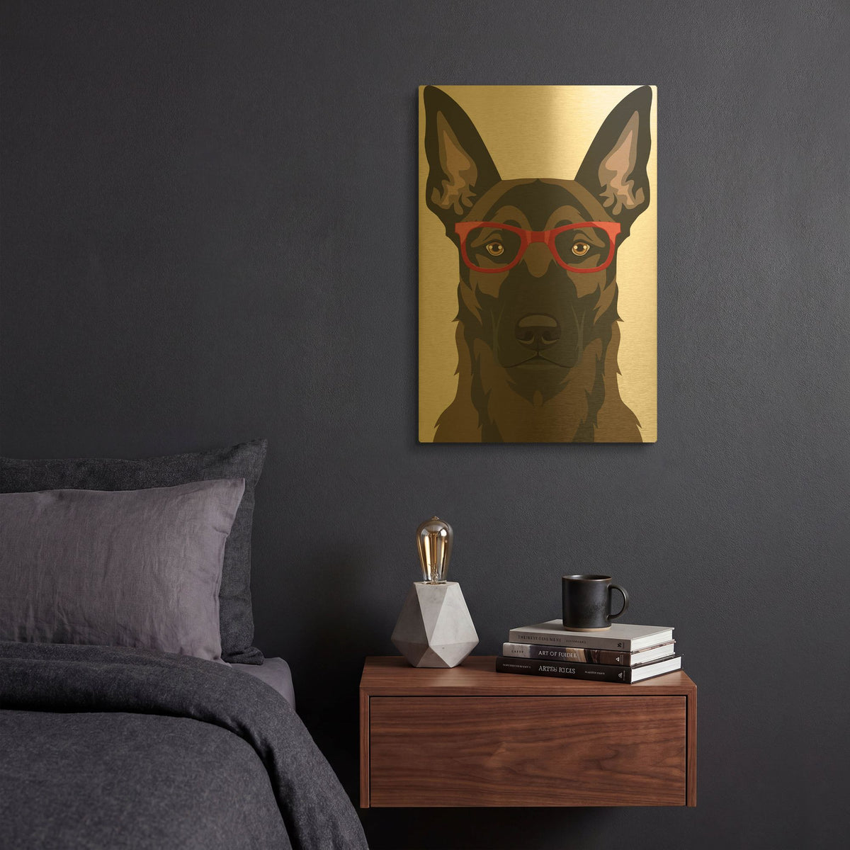 'Belgian Malinois Wearing Hipster Glasses' By Furbaby Affiliates Gold Metal Wall Art