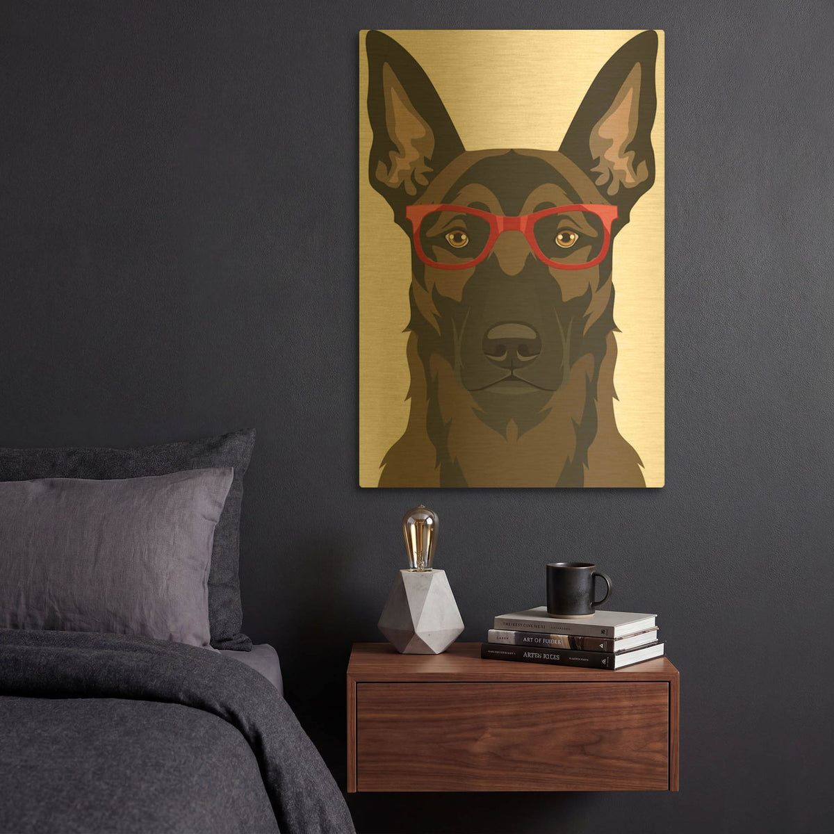 'Belgian Malinois Wearing Hipster Glasses' By Furbaby Affiliates Gold Metal Wall Art