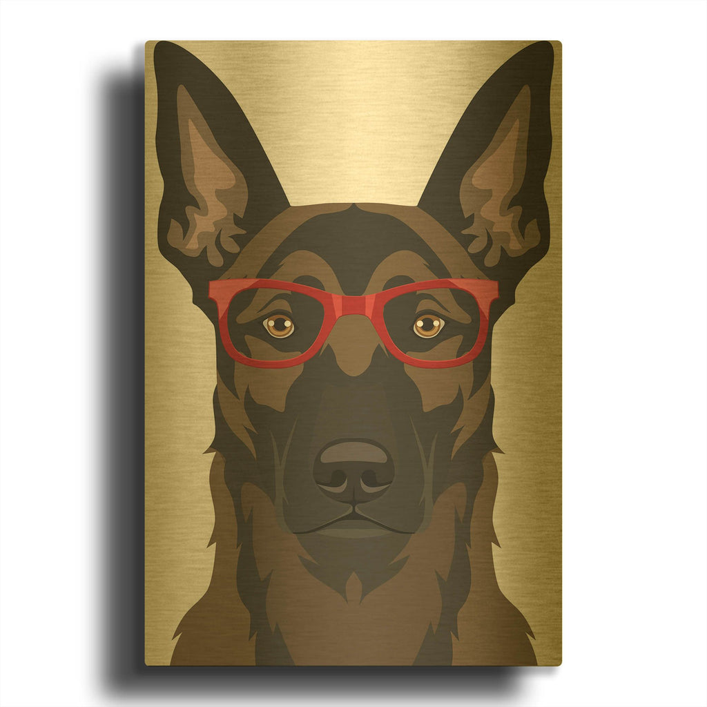 'Belgian Malinois Wearing Hipster Glasses' By Furbaby Affiliates Gold Metal Wall Art