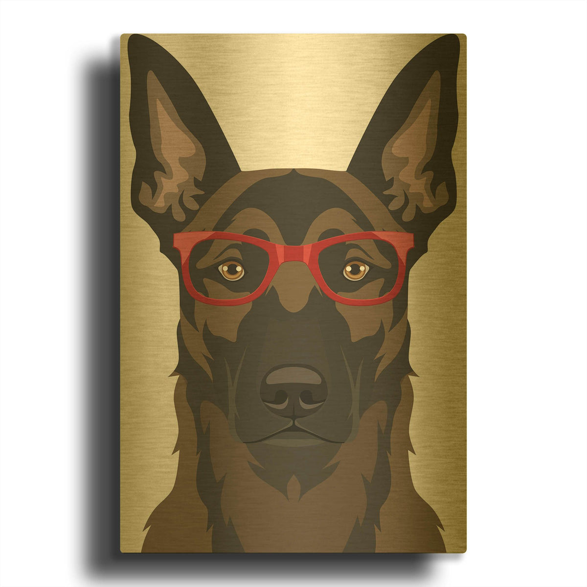 'Belgian Malinois Wearing Hipster Glasses' By Furbaby Affiliates Gold Metal Wall Art