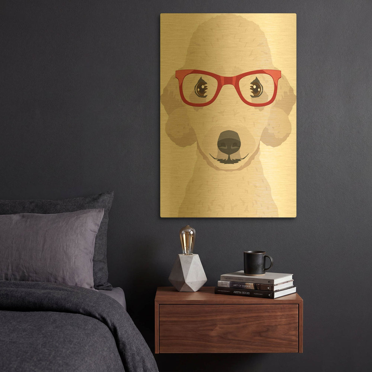 'Bedlington Terrier Wearing Hipster Glasses' By Furbaby Affiliates Gold Metal Wall Art