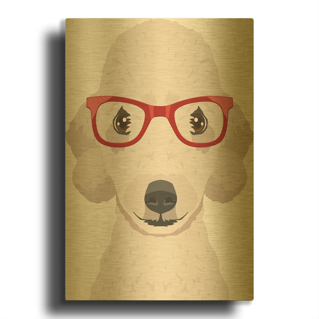 'Bedlington Terrier Wearing Hipster Glasses' By Furbaby Affiliates Gold Metal Wall Art