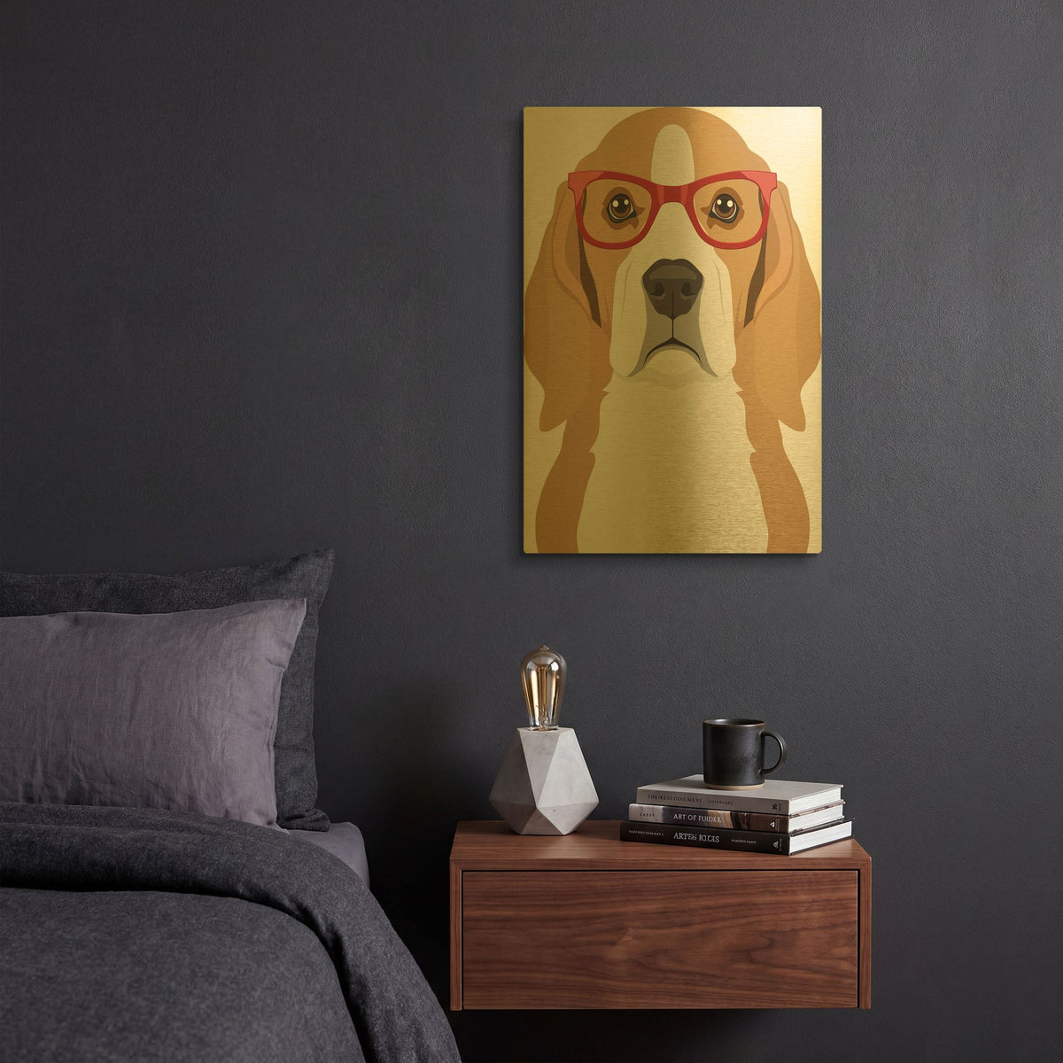 'Beagle Wearing Hipster Glasses' By Furbaby Affiliates Gold Metal Wall Art