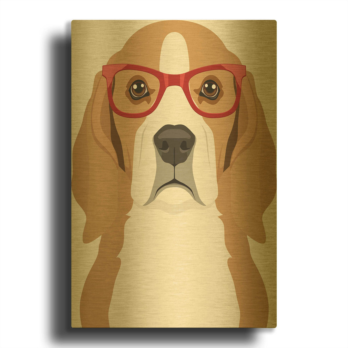 'Beagle Wearing Hipster Glasses' By Furbaby Affiliates Gold Metal Wall Art