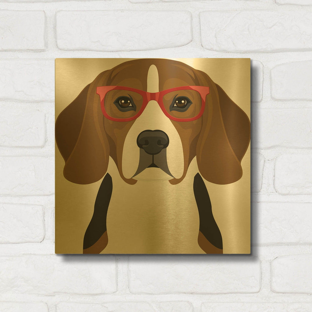 'Beagle Wearing Hipster Glasses 2' By Furbaby Affiliates Gold Metal Wall Art