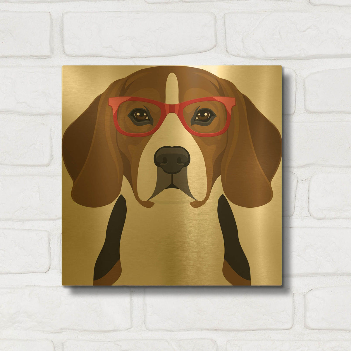'Beagle Wearing Hipster Glasses 2' By Furbaby Affiliates Gold Metal Wall Art