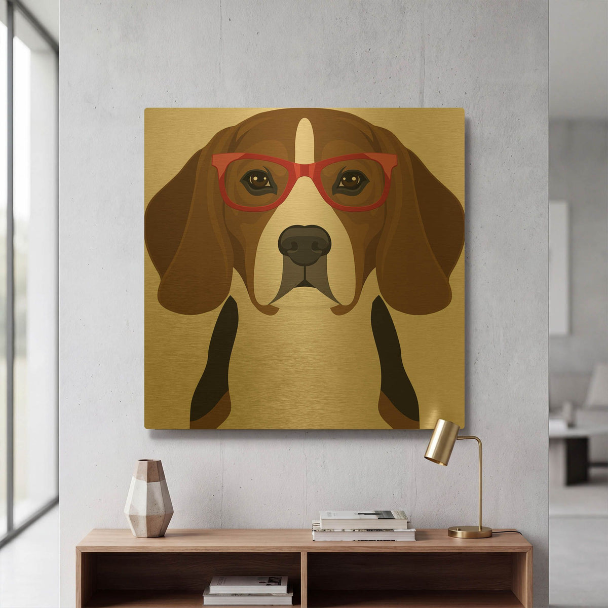 'Beagle Wearing Hipster Glasses 2' By Furbaby Affiliates Gold Metal Wall Art