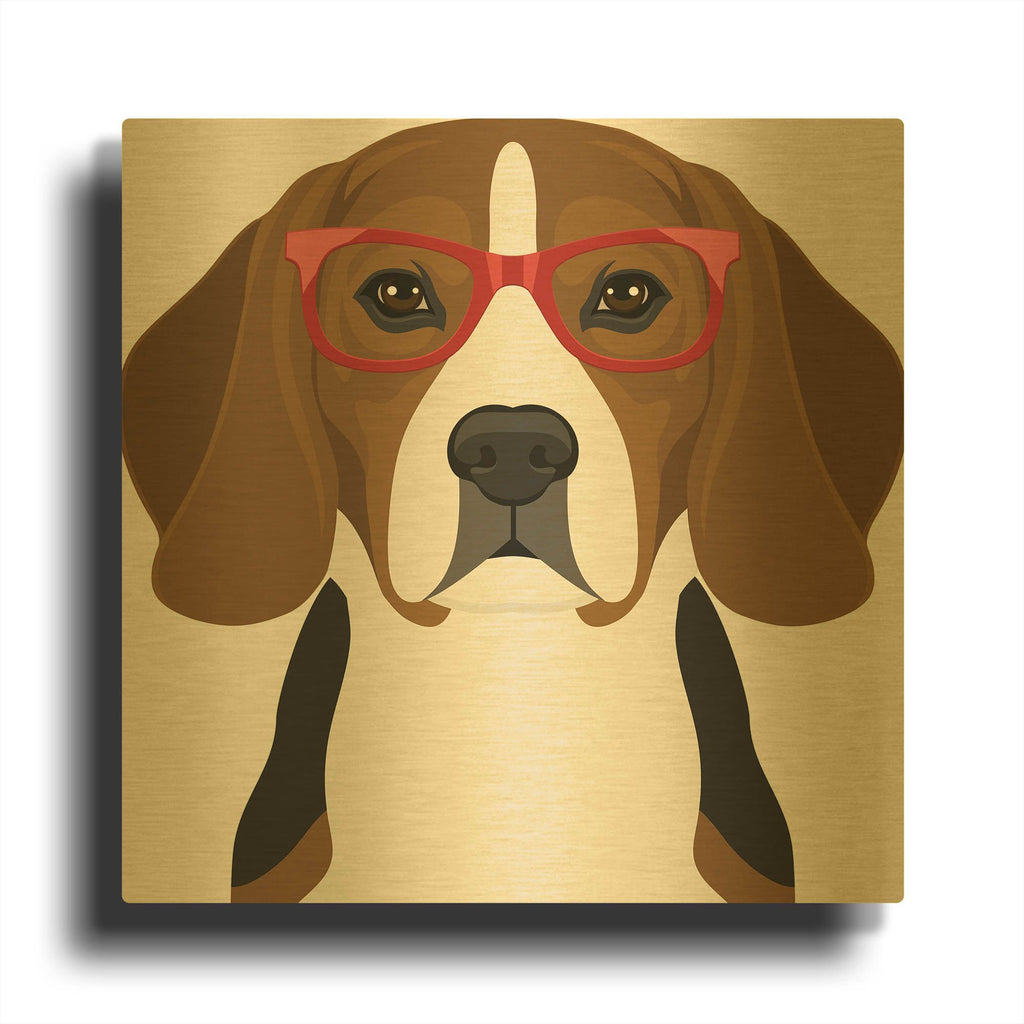 'Beagle Wearing Hipster Glasses 2' By Furbaby Affiliates Gold Metal Wall Art