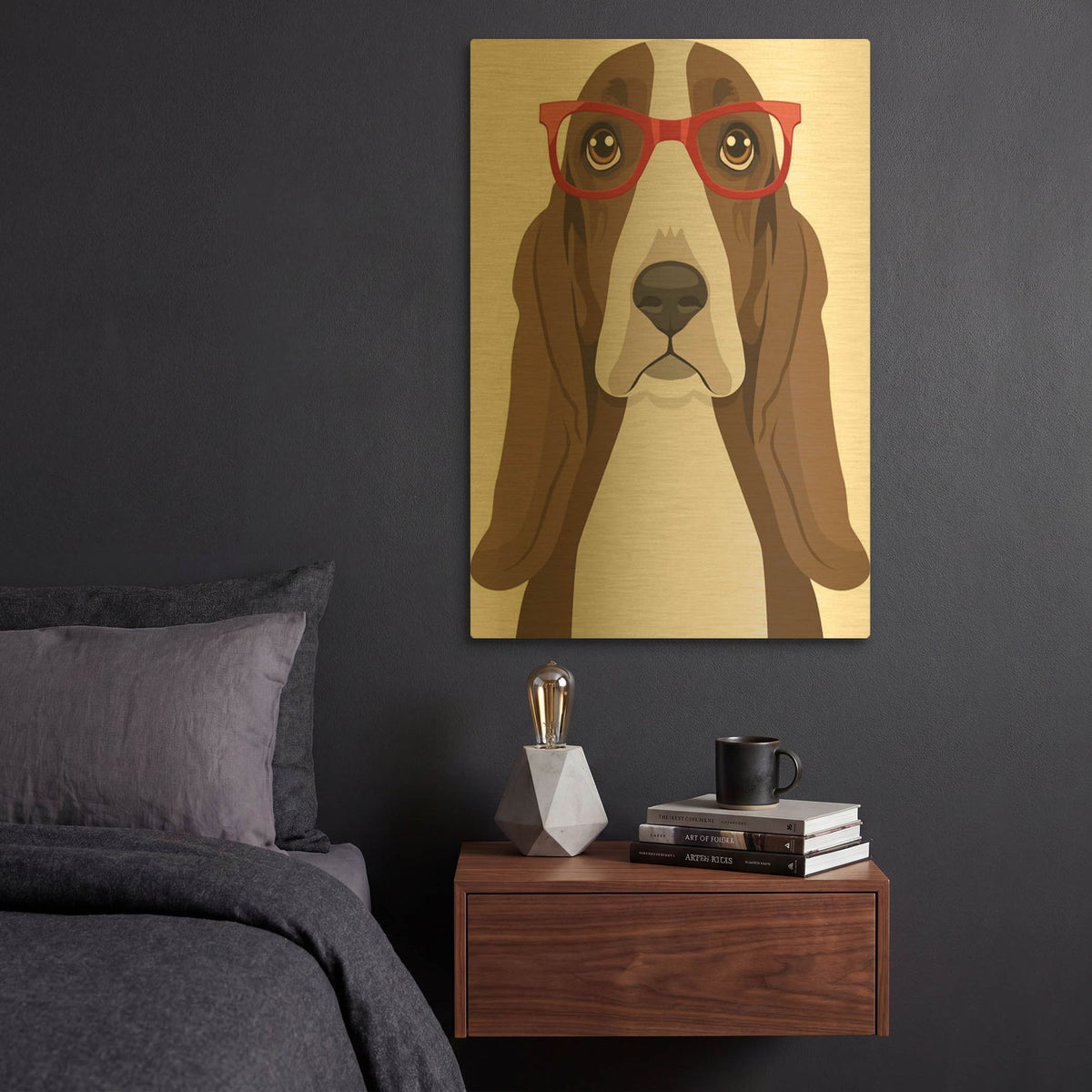 'Basset Hound Wearing Hipster Glasses' By Furbaby Affiliates Gold Metal Wall Art