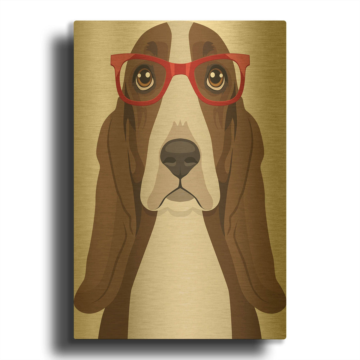 'Basset Hound Wearing Hipster Glasses' By Furbaby Affiliates Gold Metal Wall Art