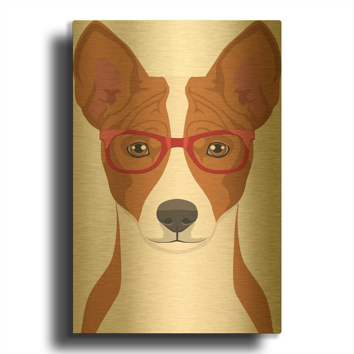 'Basenji Wearing Hipster Glasses' By Furbaby Affiliates Gold Metal Wall Art