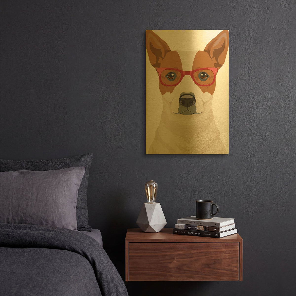 'Australian Cattle Dog Wearing Hipster Glasses' By Furbaby Affiliates Gold Metal Wall Art