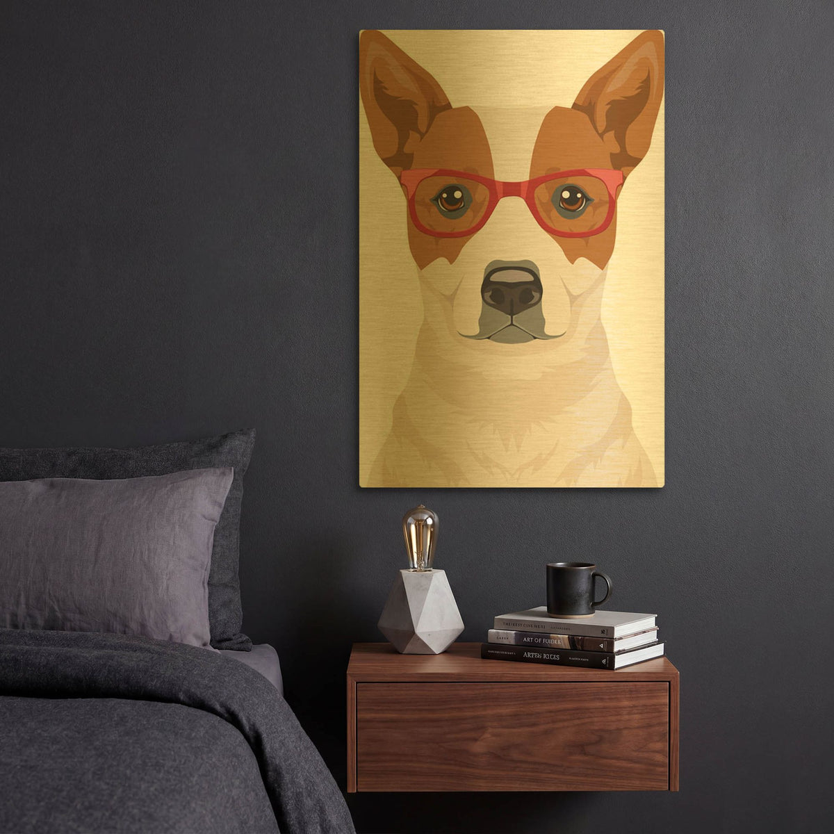 'Australian Cattle Dog Wearing Hipster Glasses' By Furbaby Affiliates Gold Metal Wall Art