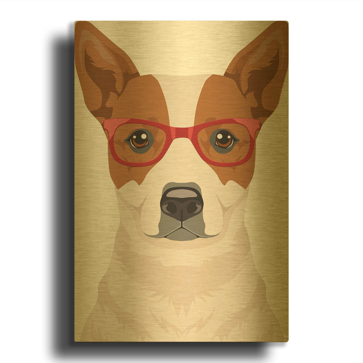 'Australian Cattle Dog Wearing Hipster Glasses' By Furbaby Affiliates Gold Metal Wall Art
