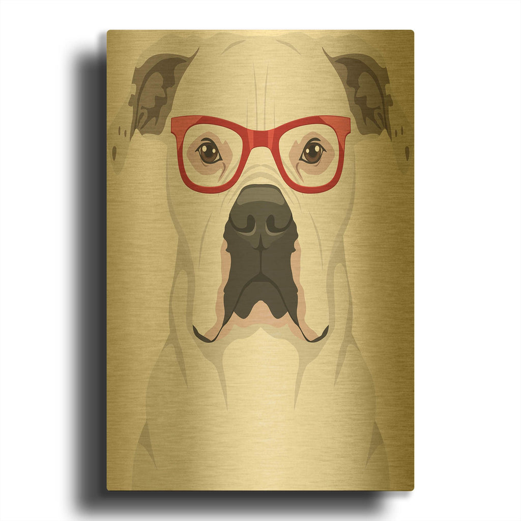 'American Bulldog Wearing Hipster Glasses' By Furbaby Affiliates Gold Metal Wall Art