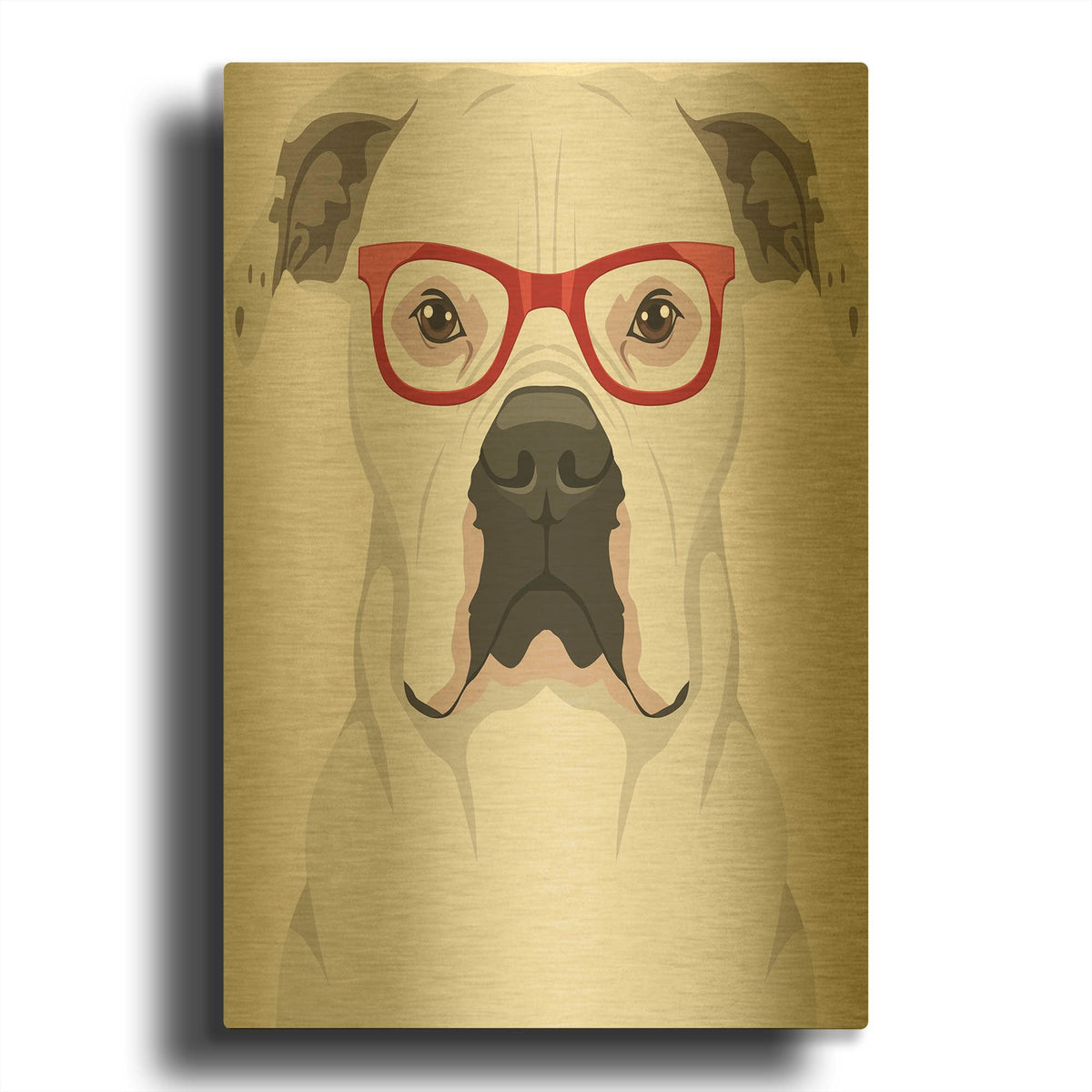 'American Bulldog Wearing Hipster Glasses' By Furbaby Affiliates Gold Metal Wall Art