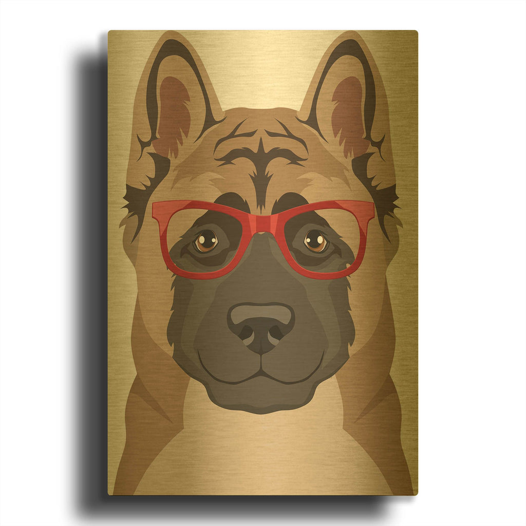 'Akita Wearing Hipster Glasses' By Furbaby Affiliates Gold Metal Wall Art