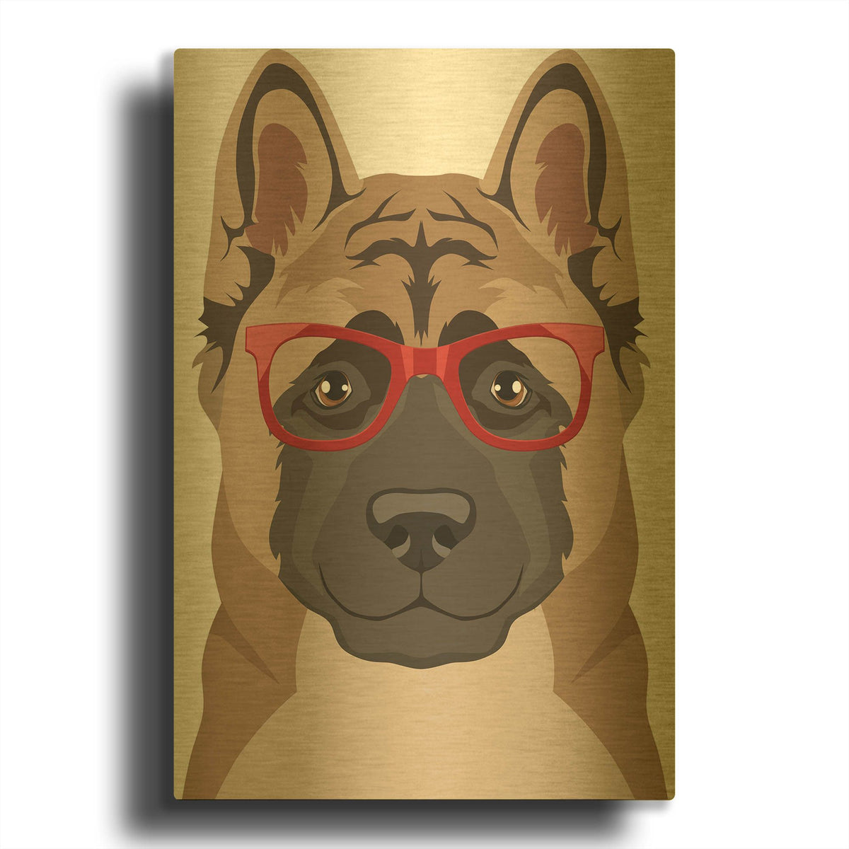 'Akita Wearing Hipster Glasses' By Furbaby Affiliates Gold Metal Wall Art