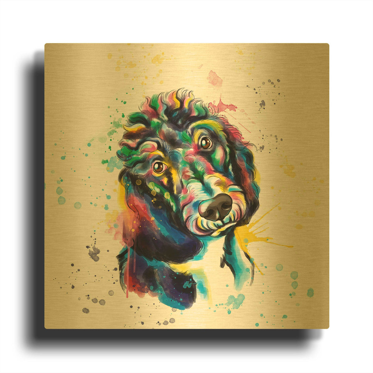 'Colorful Watercolor Poodle 2' By Olga and Alexey Drozdov Gold Metal Wall Art