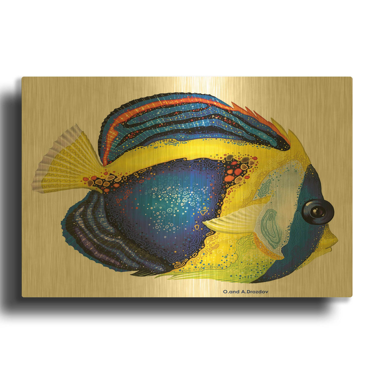 'New Fish 2' By Olga and Alexey Drozdov Gold Metal Wall Art